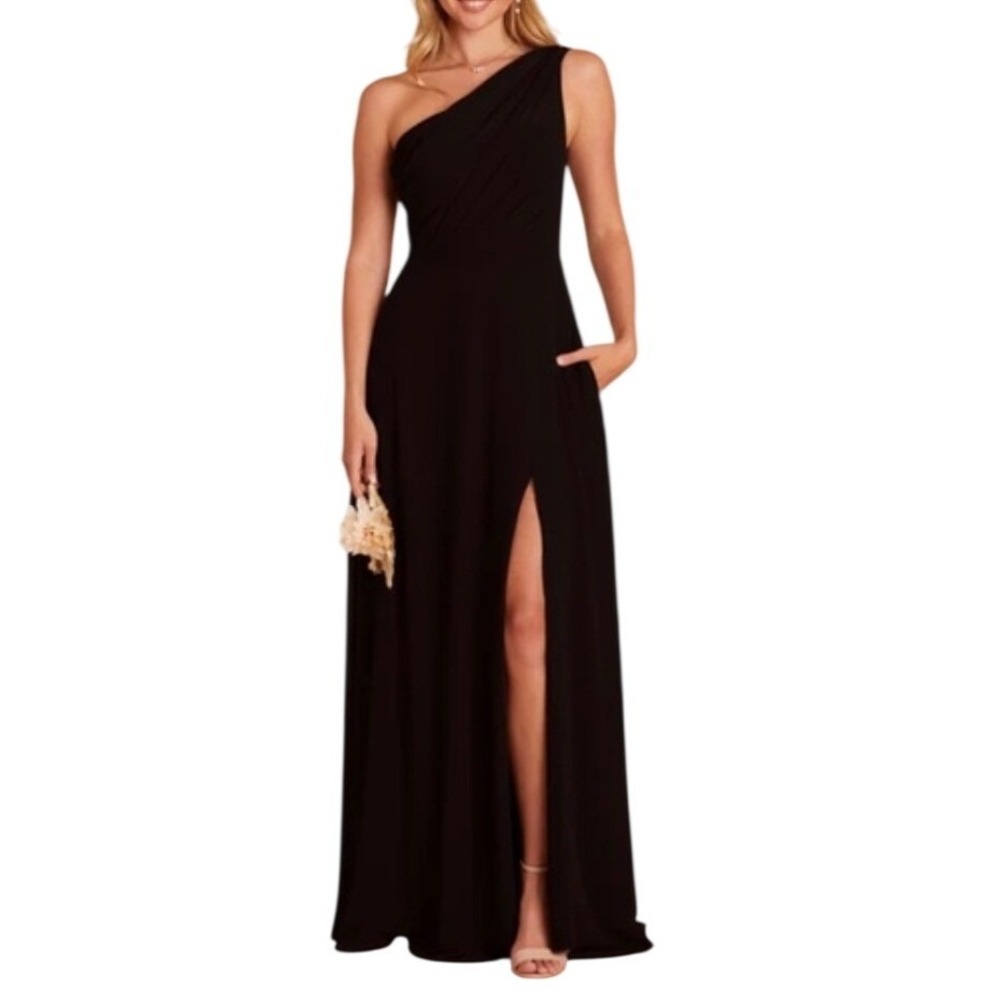 Birdy Grey Kira Black One Shoulder Chiffon Maxi Dress Formal Bridesmaid Gown M